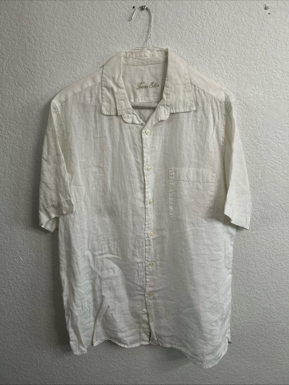 Tasso Elba Men’s Cream Short-Sleeve Linen Button-Down Shirt